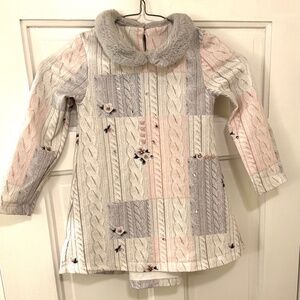 Lapin House girl's size 4 cable-knit look shift dress faux-fur collar